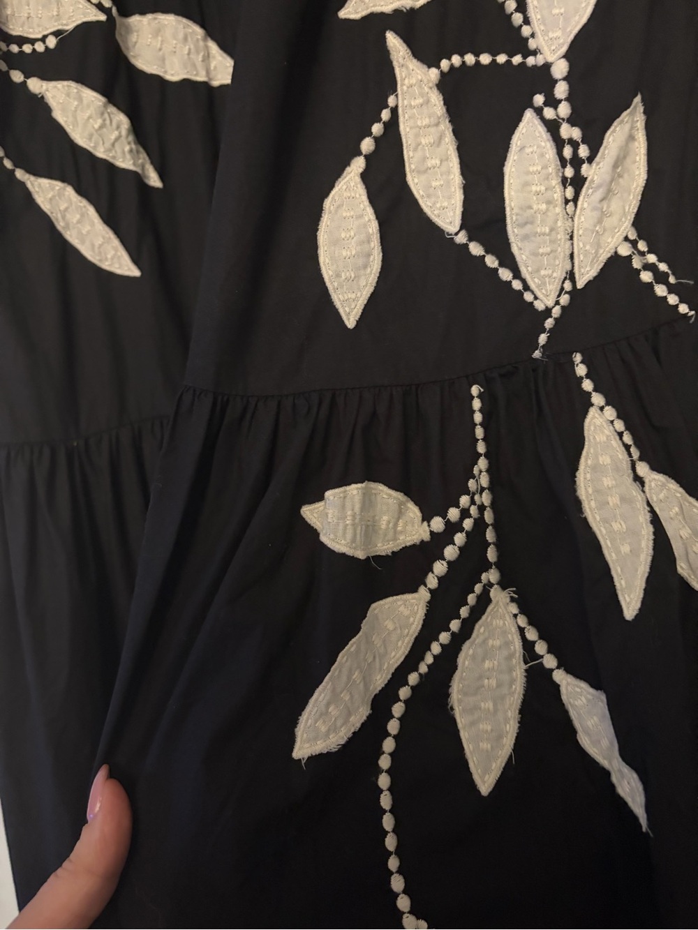 Anthropologie Black Maxi Dress with White Leaf Embroidery - Picture 7 of 10
